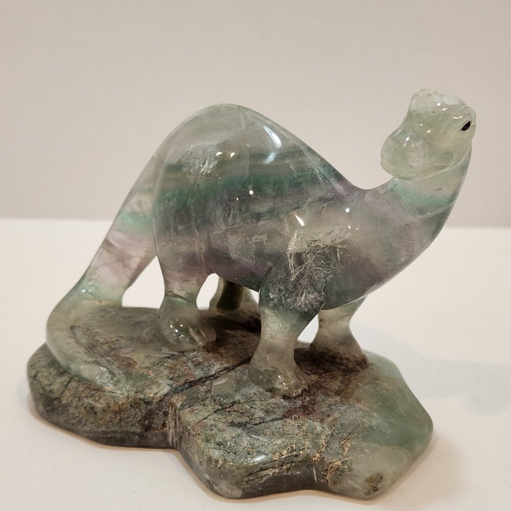 Hand Carved Fluorite Crystal Dinosaur Figurine - Picture 2 of 10